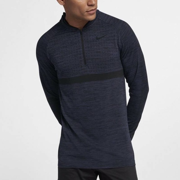 NIKE GOLF Mens Medium Navy Blue Black Long Sleeve Seamless Half Zip Pullover - Picture 2 of 7